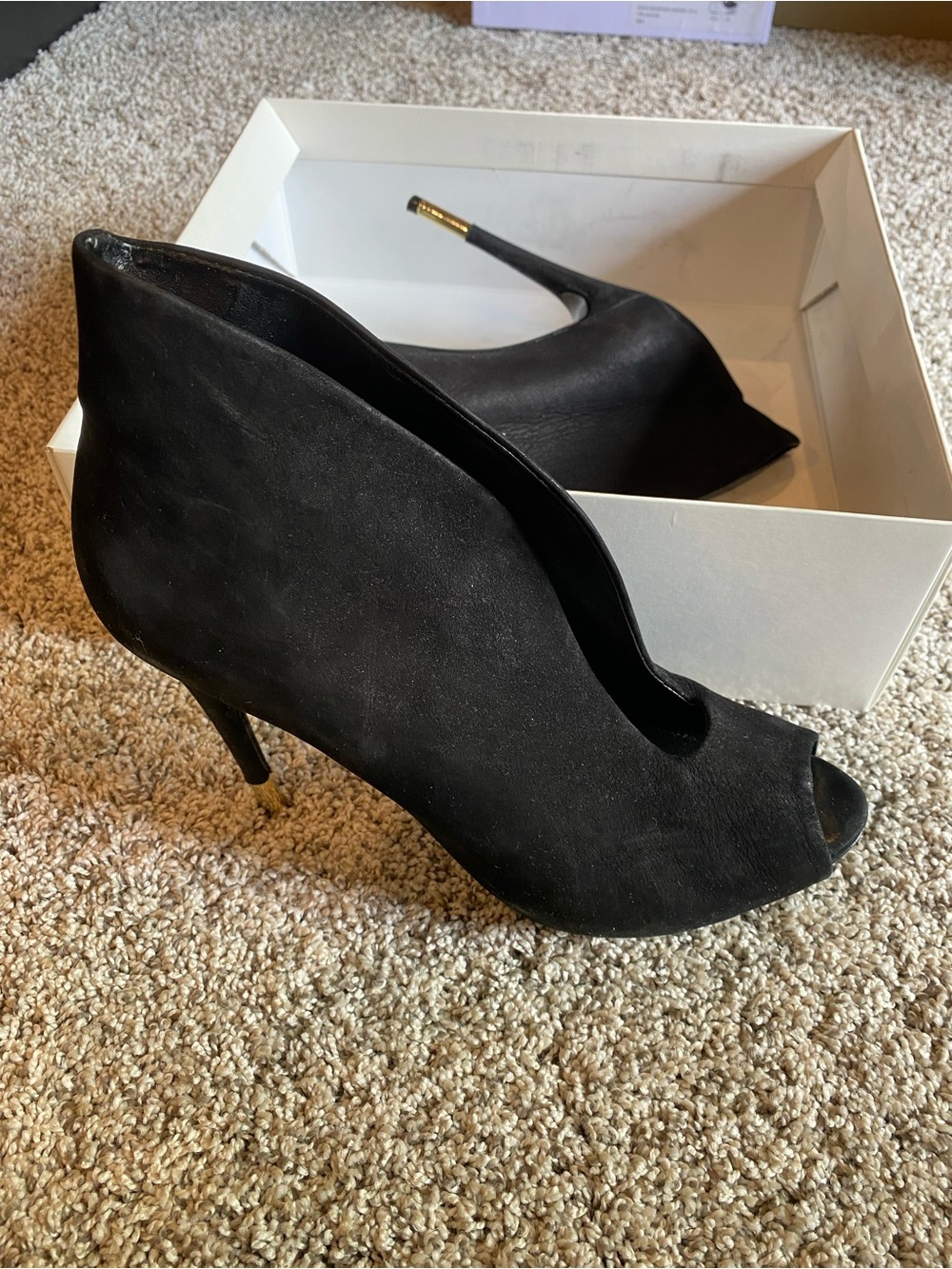 Schutz Black Peep-Toe Suede Pumps